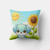 Coussin Jeune chien adorable avec tournesol et soleil sour (Verso)