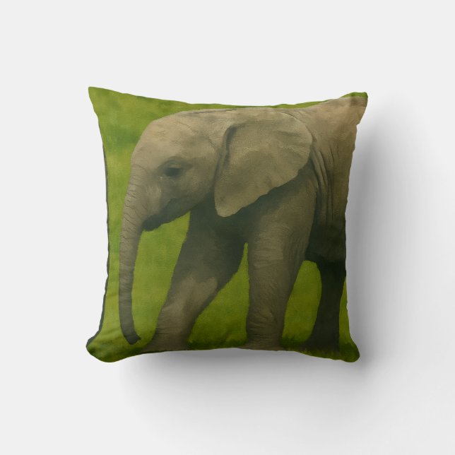Coussin Jeune éléphant avec tuteur dans la réserve de Gras (Recto)