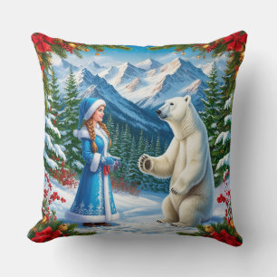 Coussin Jeune fille de neige avec décoration festive et ou