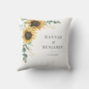 Coussin Jeune marié au tournesol floral eucalyptus