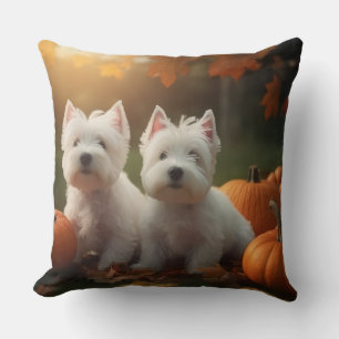 Coussin Jeune Terrier West Highland White Automne Citrouil