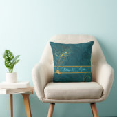 Coussin Jeunes mariés Teal Peacock et nom personnalisé Gol (Chaise)