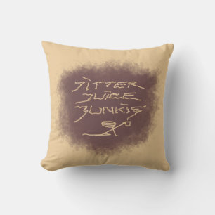 Coussin Jitter Juice Junkie - café art sur brun.