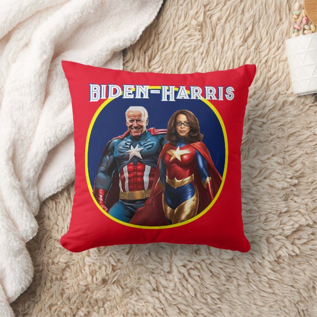 Coussin Joe Biden et Kamala Harris en super-héros (Couverture)
