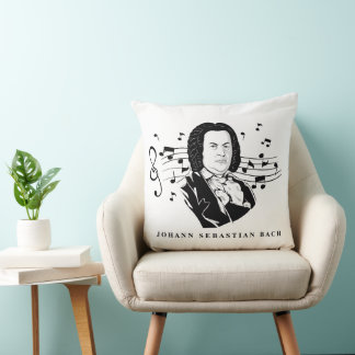 Coussin Johann Sebastian Bach Portrait et buste avec notes