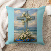Coussin John 14:27 Beach Cross Throw Pillow (Couverture)
