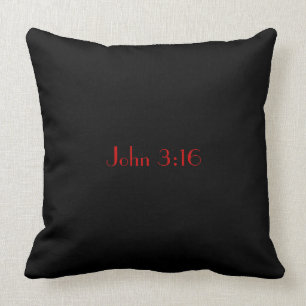 Coussin John 3:16, Texte rouge sur Arrière - plan noir