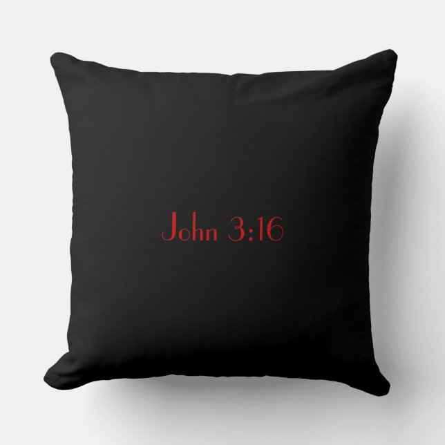 Coussin John 3:16, Texte rouge sur Arrière - plan noir (Recto)