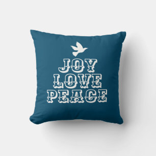 Coussin joie amour paix colombe blanc noël arbre bleu