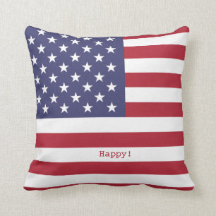 Coussin Joie !Amour ! Paix ! Drapeau américain et feux d'