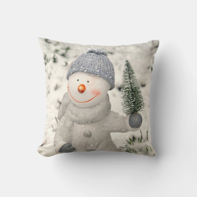 Coussin Joie de Noël avec Snowman souriant (Recto)