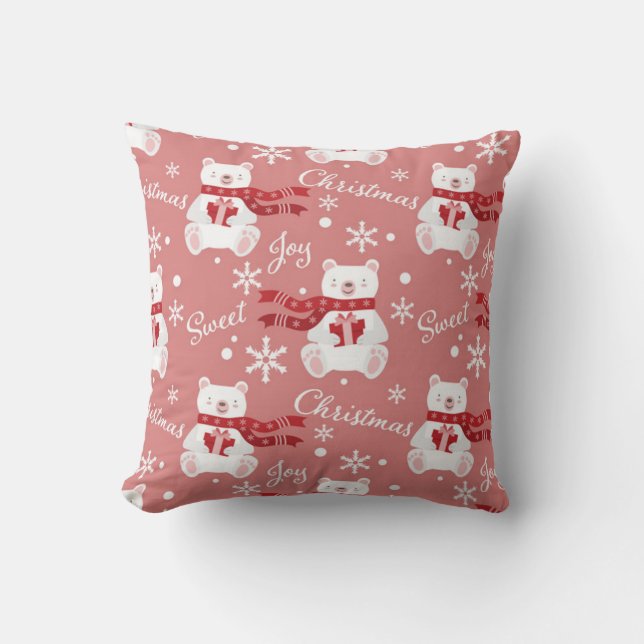 Coussin Joie de Noël doux Ours (Recto)