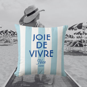 Coussin Joie De Vivre Nice Blue Cabana Stripe Français