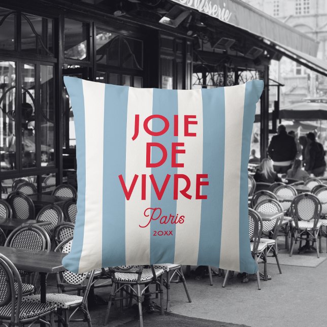 Coussin Joie De Vivre Paris French Blue Cabana Stripe (Créateur téléchargé)