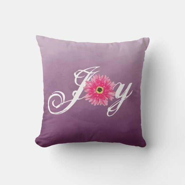Coussin Joie Typographie rose Gerbera Fleur marguerite sur (Recto)
