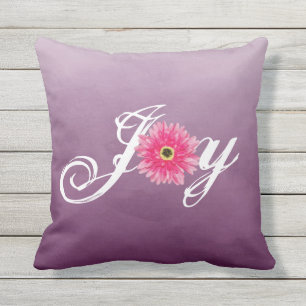 Coussin Joie Typographie rose Gerbera Fleur marguerite sur