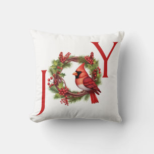 Coussin Joie Verbe d'aquarelle avec cardinal rouge