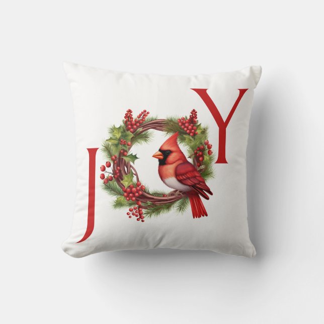 Coussin Joie | Verbe d'aquarelle avec cardinal rouge (Recto)
