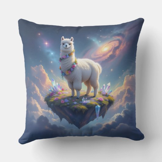 Coussin Joli Alpaca sur une île flottant dans les cieux (Verso)