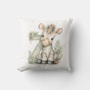Coussin Joli alphabet en aquarelle de bébé animal Zèbre