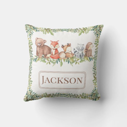 Coussin Joli animal boisé cadeau bébé garçon Jeter Oreille (Verso)