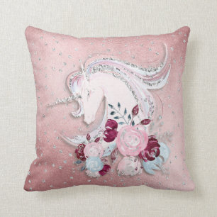 Coussin Joli argent de rose de licorne d'aquarelle