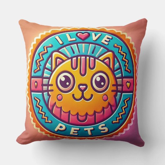 Coussin Joli Badge Chat Néon (Recto)