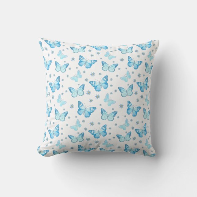 Coussin Joli Bébé Bleu Papillon Floral Design (Recto)