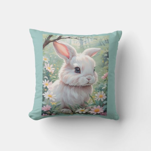 Coussin Joli bébé lapin aquarelle (Recto)