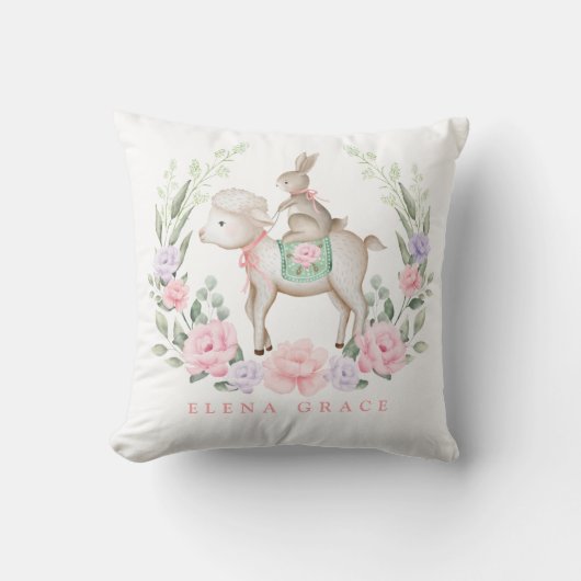 Coussin Joli bébé lapin et agneau Pâques bébé fille Nurser (Recto)