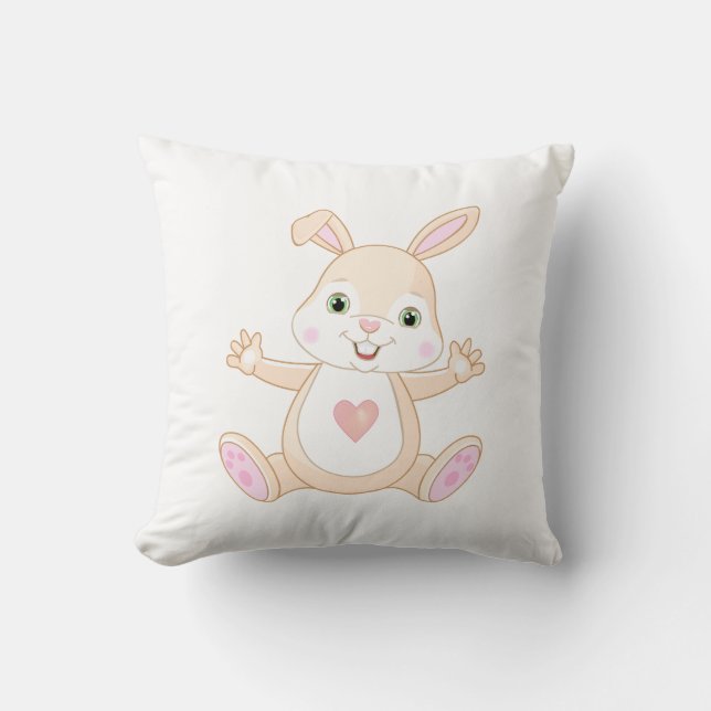 Coussin Joli bébé lapin orange sur fond blanc (Recto)