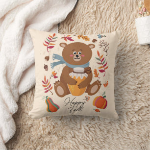 Coussin Joli bébé ours d'automne avec du miel et texte per