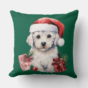 Coussin Joli Bichon frisé à Noël