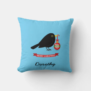 Coussin Joli Blackbird Avec Balle De Noël Nom Personnalisé