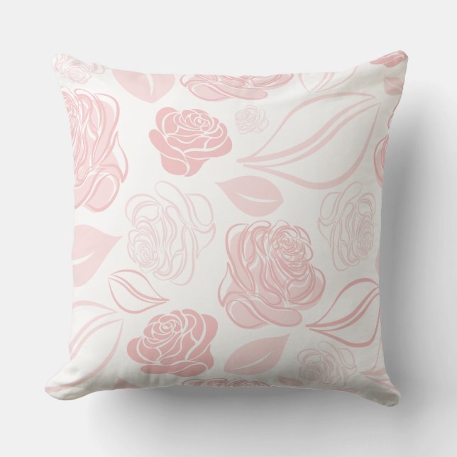 Coussin Joli Blanc et Rose Gold Rose et Feuille (Recto)