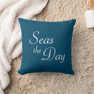 Coussin Joli bleu océanique "Seas the Day" Jeu d'oreiller
