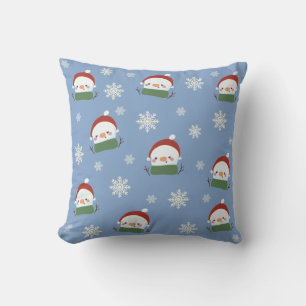 Coussin Joli bonhomme de neige de Noël avec des flocons de