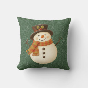 Coussin Joli bonhomme de neige rustique vert vintage