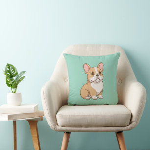 Coussin Joli Bouledogue Français sur fond vert