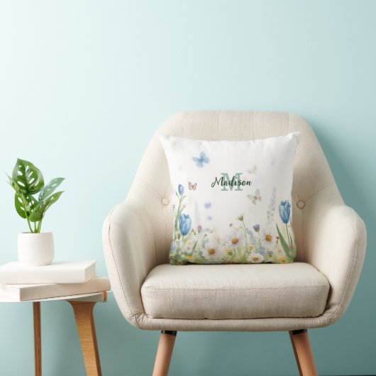 Coussin Joli bouquet de fleurs sauvages de printemps vert (Chaise)