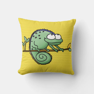 Coussin Joli Caméléon de Dessin Animé Drôle Lézard Vert