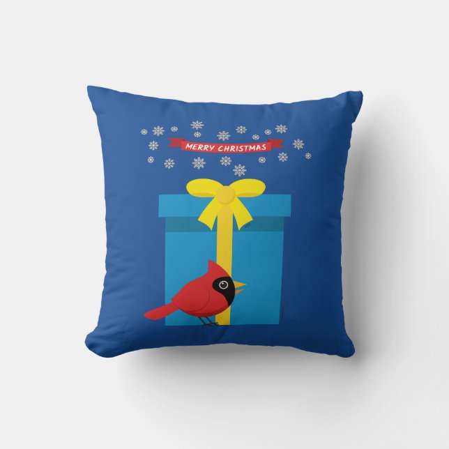 Coussin Joli Cardinal Rouge Avec Cadeau Bleu (Recto)