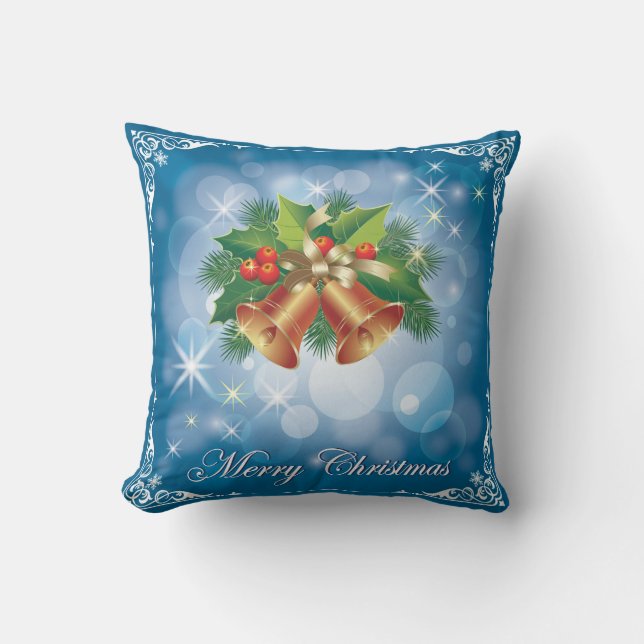 Coussin Joli Carré de Noël Bleu et Blanc Joyeux (Recto)