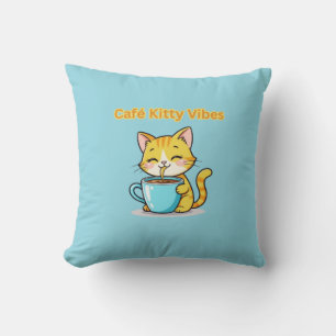 Coussin **Joli Chat au Café – Adorable Chat Buvant du Café