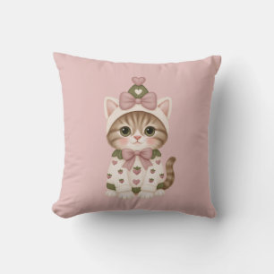 Coussin Joli Chat Chéri avec un Nœud Bébé