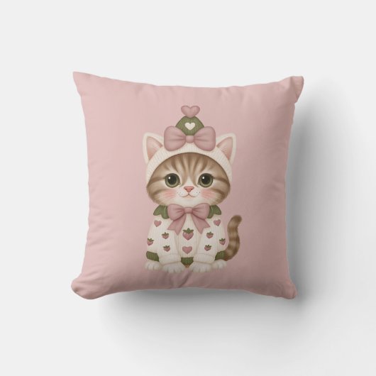 Coussin Joli Chat Chéri avec un Nœud Bébé (Recto)