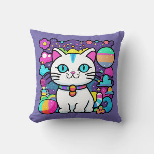 Coussin Joli Chat Cosmique Blanc
