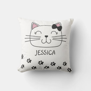 Coussin Joli chat de dessin animé avec empreintes de patte