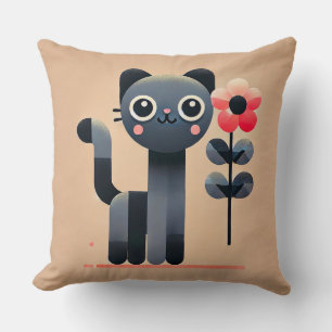 Coussin Joli chat de dessin animé tenant une fleur