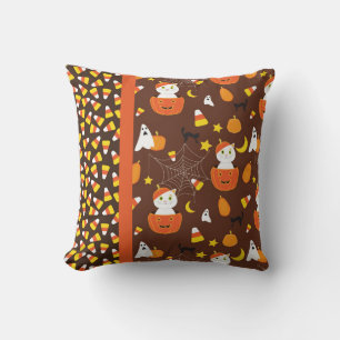Coussin Joli chat d'Halloween à motif de citrouille